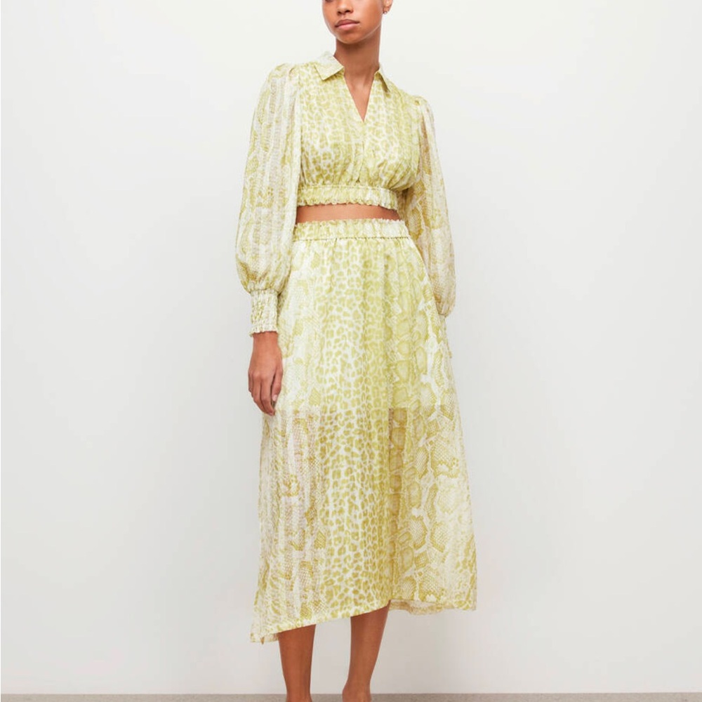 AllSaints Clara Noche Lime Green Pullover Top & Midi Skirt